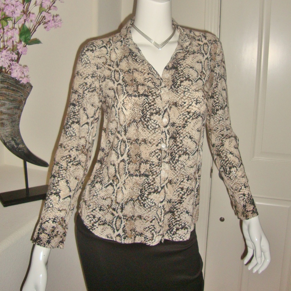 Snake-Print Button-Down Business Blouse